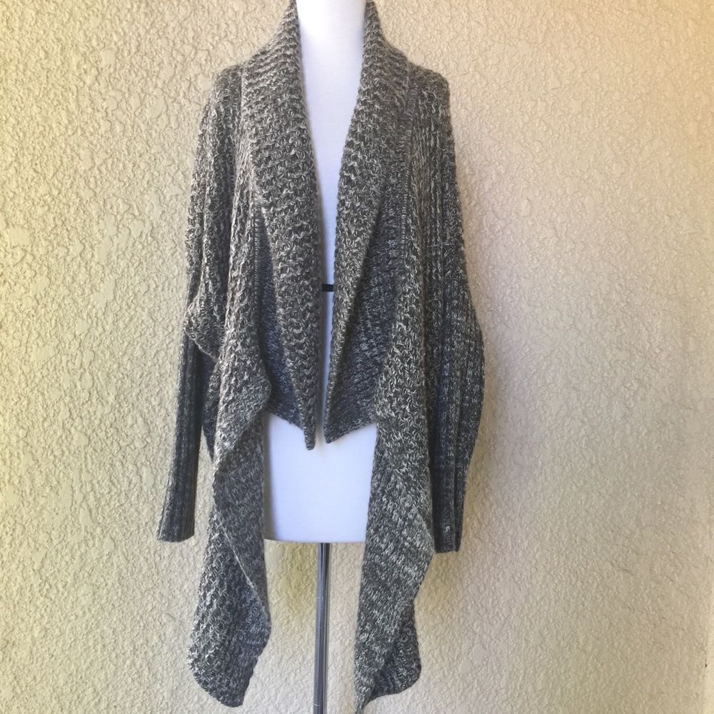 Solemio Water Fall Collar Open Cardigan Sweater‎ Grey Women's Size S/M EUC